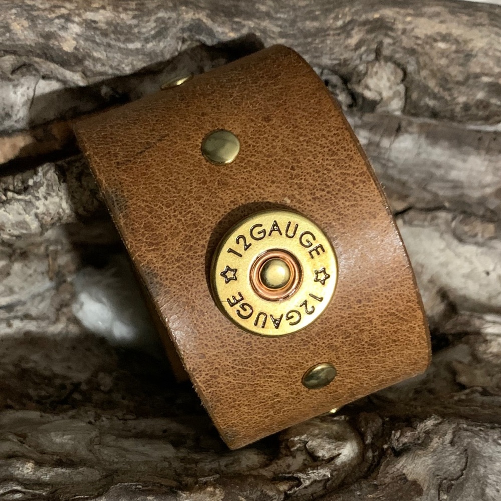 Handcrafted Brown Leather 12 Gauge Bracelet / Cuff
